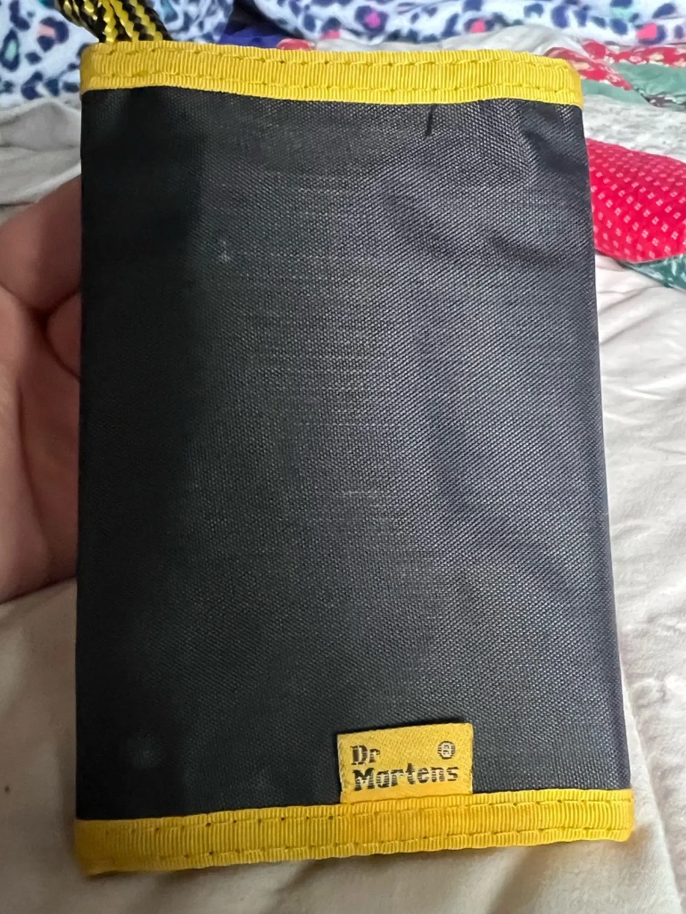 MAKE AN OFFER DR MARTENS VINTAGE Black & Yellow Nylon Velcro Trifold Wallet
